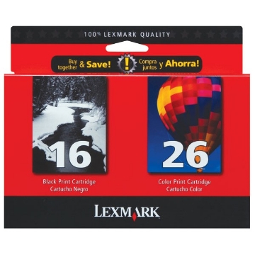 Show details for Lexmark 10N0202 (Lexmark #16) OEM Black & Color Ink Cartridge (2 pk) Picture of Lexmark 10N0202 (Lexmark #16) OEM Black & Color Ink Cartridge (2 pk)