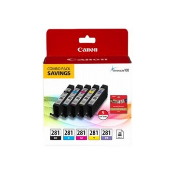 Show details for Canon 2091C006 (CLI-281) Black, Cyan, Magenta, Yellow, Photo Black Glossy Sheets and Ink Set (Square Combo Pack) Picture of Canon 2091C006 (CLI-281) Black, Cyan, Magenta, Yellow, Photo Black Glossy Sheets and Ink Set (Square Combo Pack)