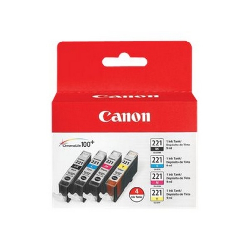 Picture of Canon 2946B004 (CLI-221, 2946B001, 2947B001, 2948B001, 2949B001) Black, Cyan, Magenta, Yellow Ink Cartridges (4 pack)