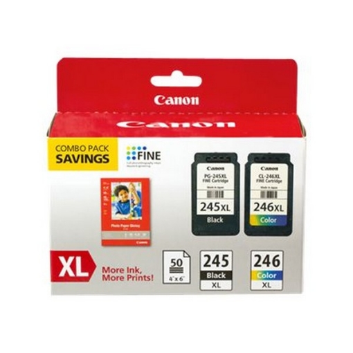 Picture of Canon 8278B005 (CL246XL, PG245XL) Inkjet Cartridges + PAPER (Combo Pack) (600 Yield)