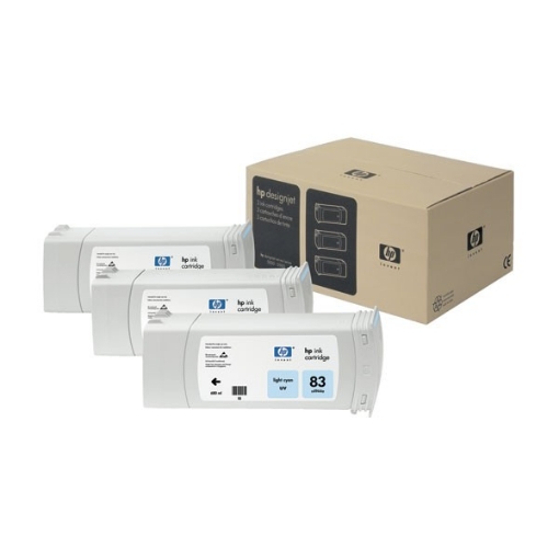 Picture of HP C5076A (HP 83) OEM UV Light Cyan Inkjet Cartridge (3-Ink Multipack)