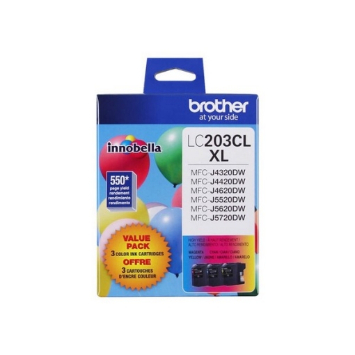 Picture of Brother LC-2033PKS ( LC-203M) OEM High Yield Cyan, Magenta, Yellow Ink Cartridge (3 pk)