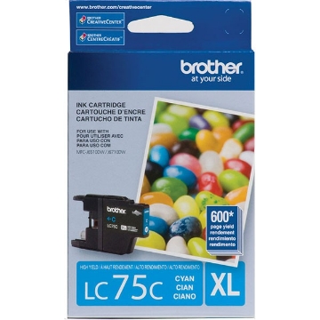 Show details for Brother LC75C High Yield Cyan Inkjet Cartridge (600 Yield) Picture of Brother LC75C High Yield Cyan Inkjet Cartridge (600 Yield)